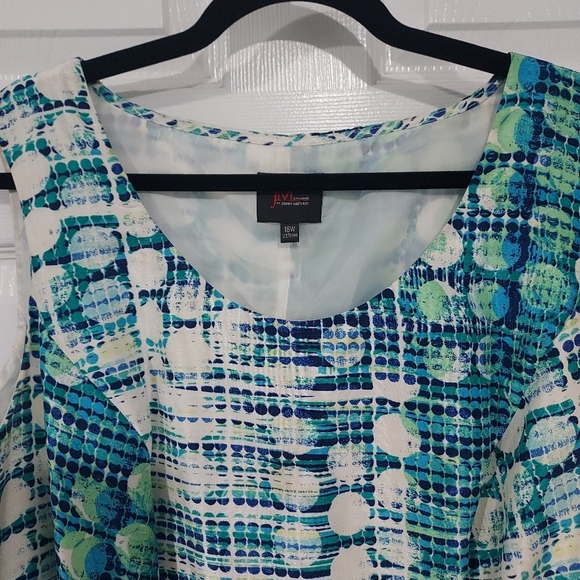 JM Studio Blue, Green & White Dot Geometric Print Sleeveless Dress in Size 18 - Picture 3 of 14